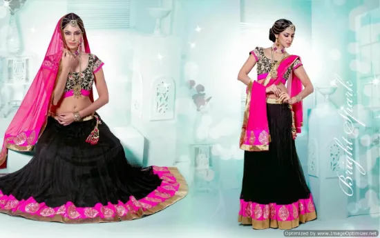 Picture of velvet and lace lehenga,ghagra choli half sareechaniya 