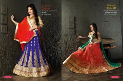 Picture of wedding lehenga, jaipuri bandhej with gota patti embro,