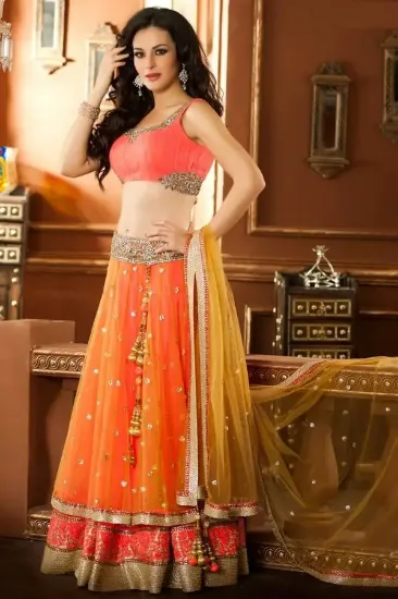 Picture of wedding lehenga, jaipuri bandhej with gota patti embroi