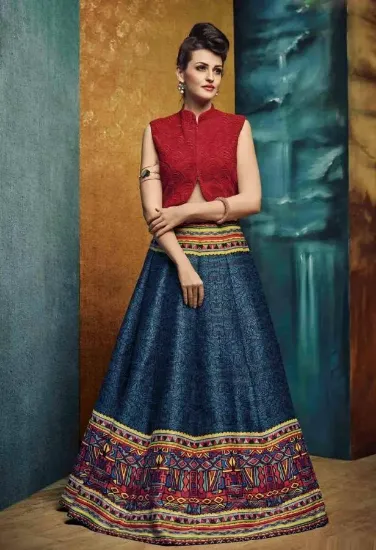 Picture of wedding occasion wear anarkali lehenga pant style semi,