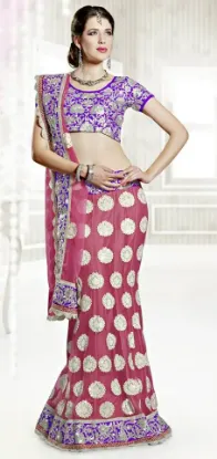 Picture of white floral embroidered blouse and lehenga skirt set,c