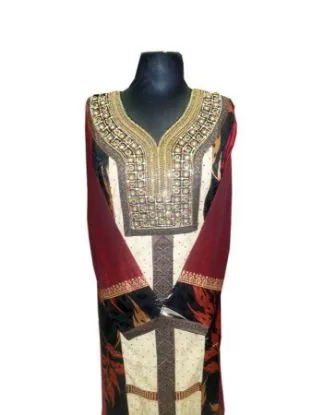 Picture of exclusive fancy jilbab silver hand embroidery kaftan de