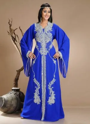 Picture of modest maxi gown moroccan georgette kaftan gold embroid