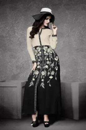 Picture of modest maxi gown gorgeous sheer crew neck lace applique