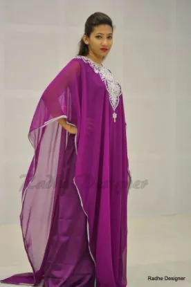 Picture of royal tomato colour hand made luxe kaftan abaya for mod