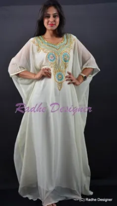 Picture of modest maxi gown moroccan blue georgette kaftan gold em
