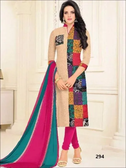 Picture of bollywood pure cotton embroidered semistitched salwar k