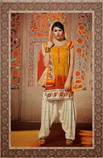 Picture of indian pakistani suit ethnic orange designer eid shalwa