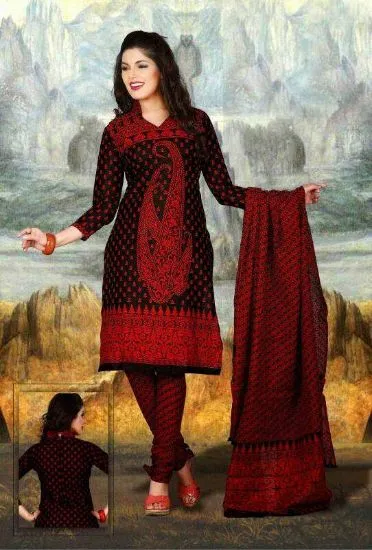 Picture of indian cotton block printed jaipur kalamkari dress dyed