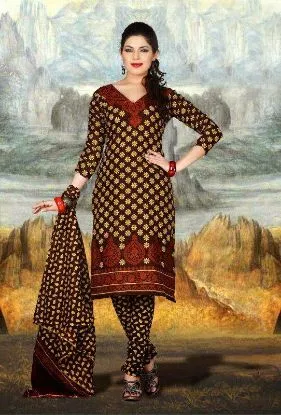 Picture of indian cotton kalamkari set designer printed suit moroc