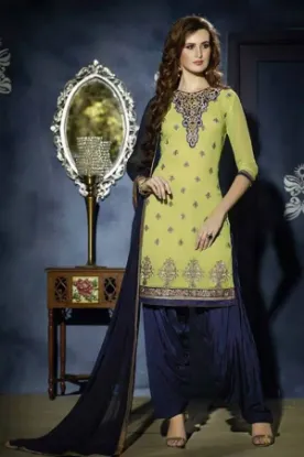 Picture of beautiful net martial embroidery with gold pant salwar 