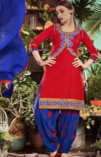 Picture of indian unstitched dress material punjabi suit chanderi 