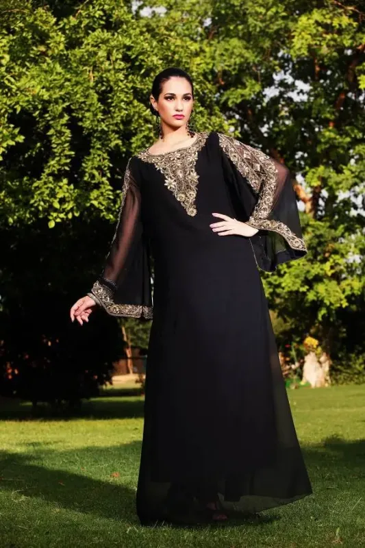 Picture of White Georgette Moroccan Kaftan Dress for Women