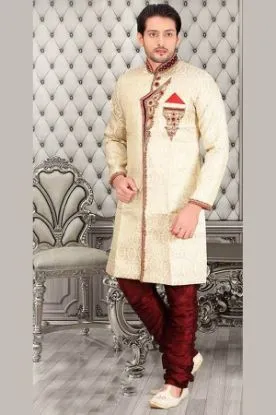 Picture of dress gray brocade silk indian wedding indowestern sher