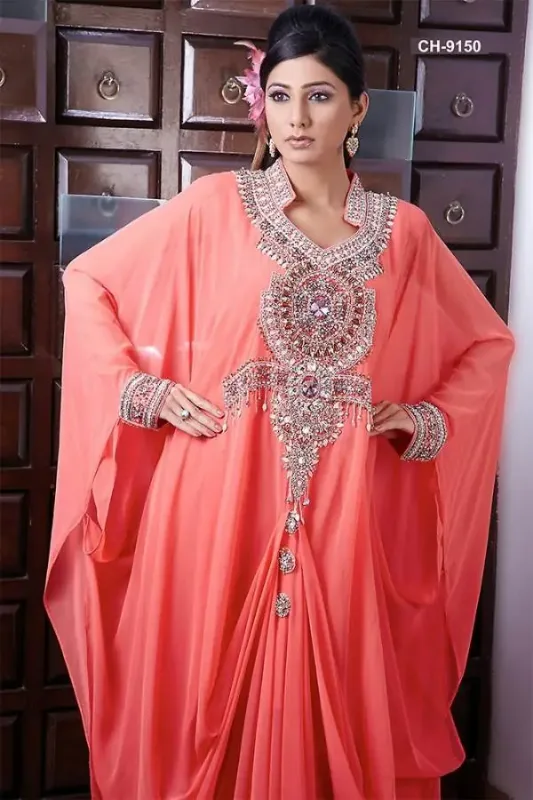 Picture of Classic White Georgette Jalabiya Gown for Women