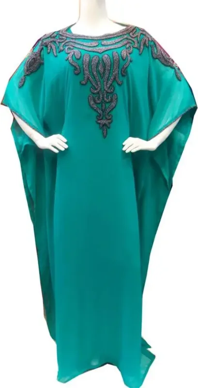 Picture of Classic Yellow Georgette Dubai Style Kaftan for Women