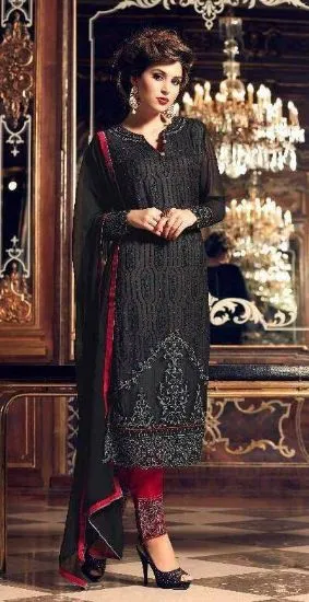 Picture of ladies cotton punjabi designer salwar suit in black col