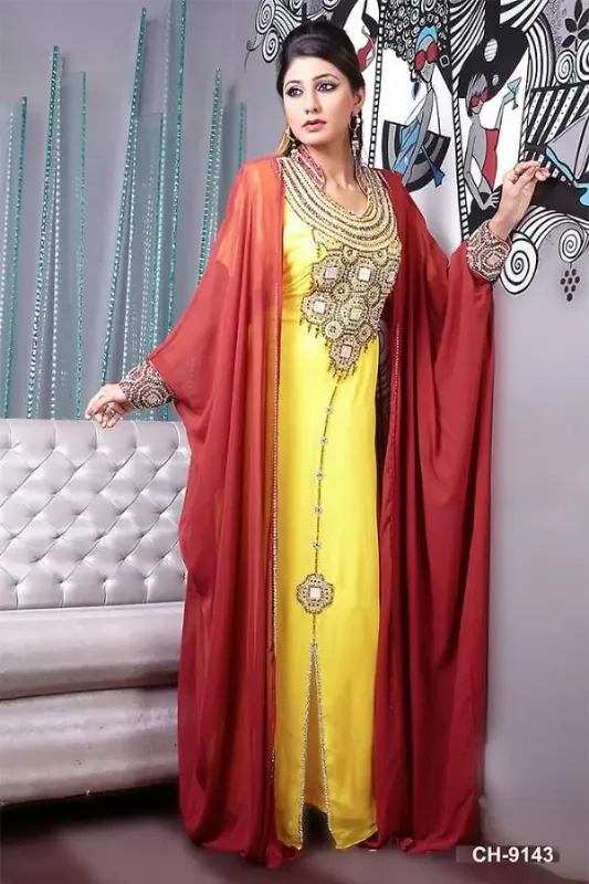 Picture of Traditional Multicolor Georgette Jalabiya Gown for Women