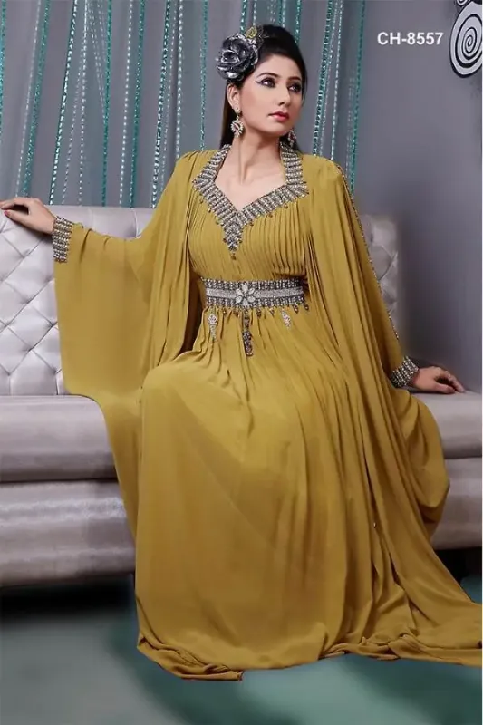 Picture of Modern White Georgette Jalabiya Gown for Women