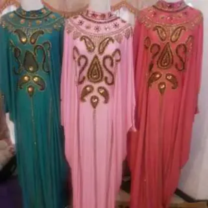 Picture of White Georgette Moroccan Kaftan Dress for Women - Style F8972