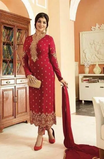 Picture of indian pakistani ethnic dress purple silk designer shal