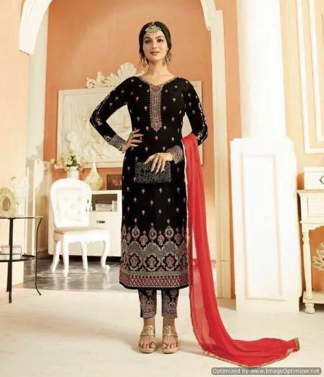 Picture of indian pakistani ethnic dress red cotton designer shalw