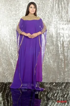 Picture of White Georgette Jalabiya Gown for Women - Style F6124