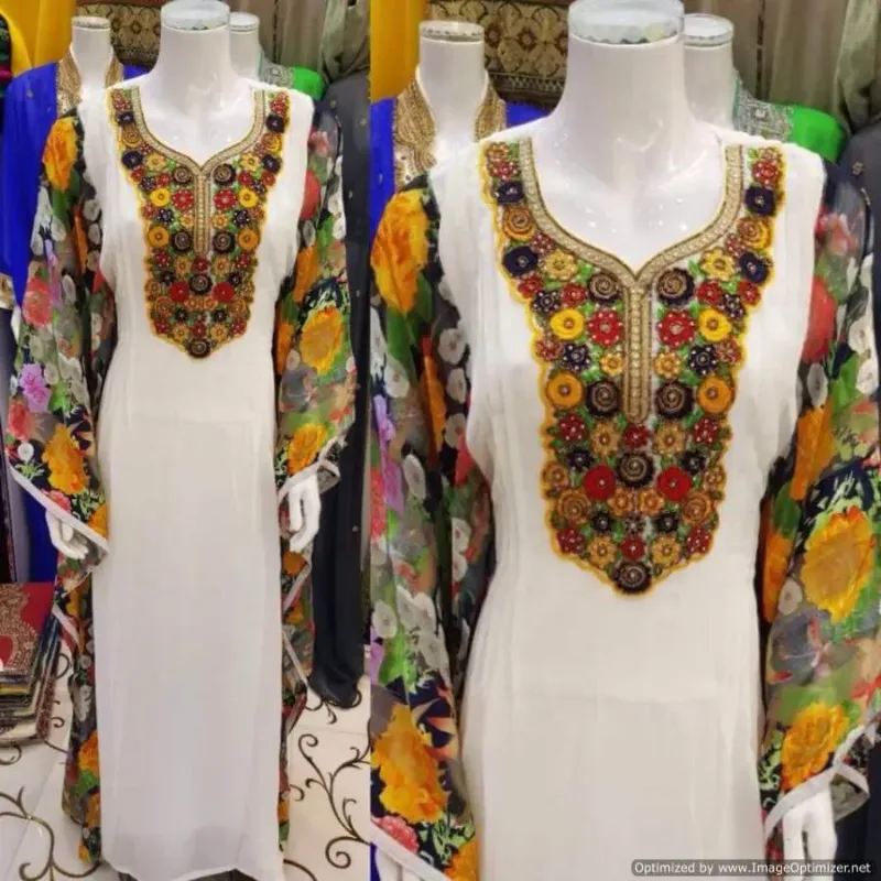 Picture of Radhe Designer White Georgette Kaftan Dress for Women - F2467
