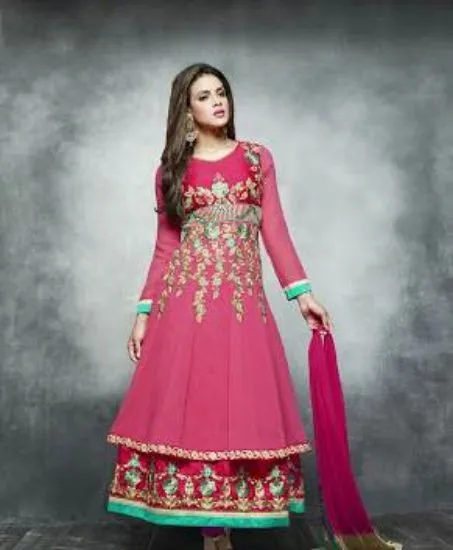 Picture of indian dress party wear magenta-flame-orange-anarkali-w