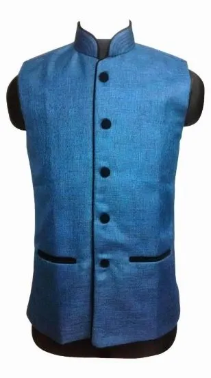Picture of classy blue jacquard silk indian wedding sherwani for m