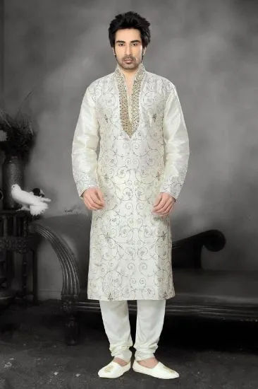 Picture of creamy white indian wedding indowestern sherwani for me