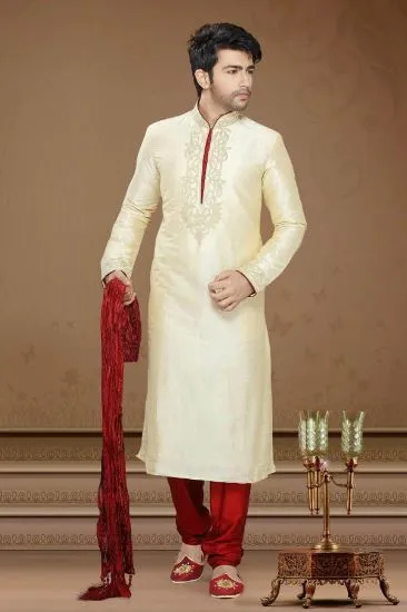 Picture of denim blue and gold indian wedding indowestern sherwani
