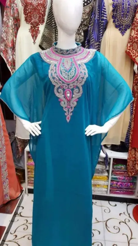 Picture of Refined Yellow Georgette Algerian Kaftan for Women