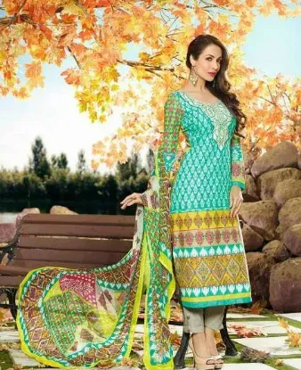 Picture of indian ethnic shalwar dress green cotton suit designer 