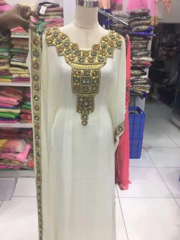 Picture of Modest Yellow Georgette Algerian Kaftan for Women