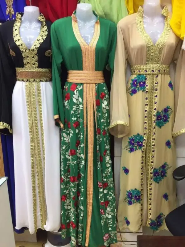 Picture of Classic Yellow Georgette Algerian Kaftan for Women