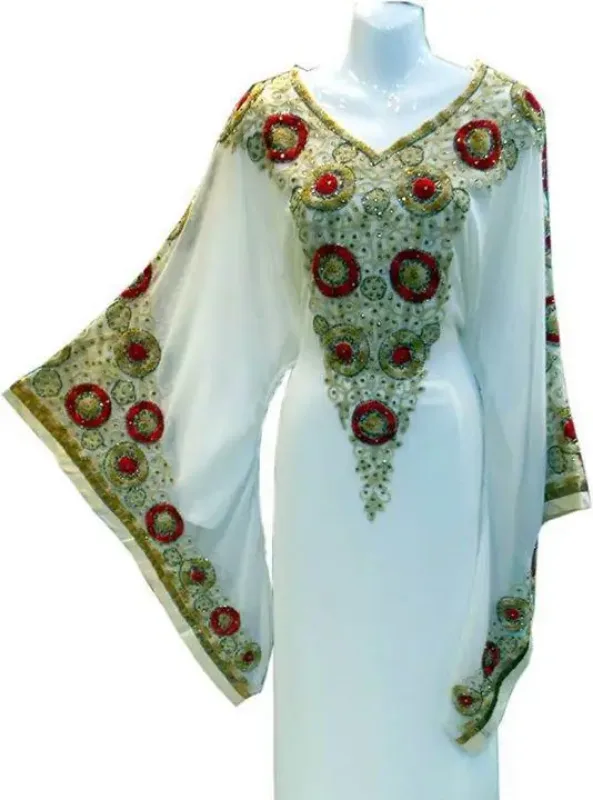 Picture of Radhe Designer White Georgette Kaftan Dress for Women - F9908