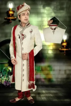 Picture of fancy brown brocade silk indian wedding sherwani for me