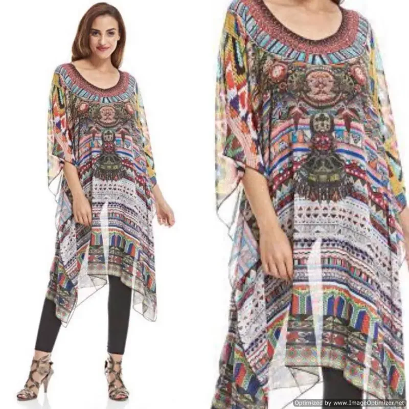 Picture of Radhe Designer White Georgette Kaftan Dress for Women - F3046