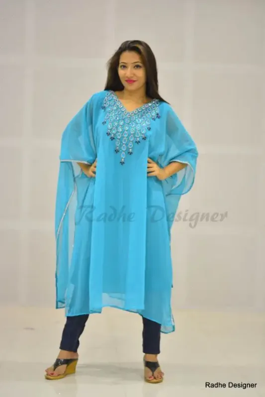 Picture of Ethnic Blue Georgette Moroccan Caftan for Women