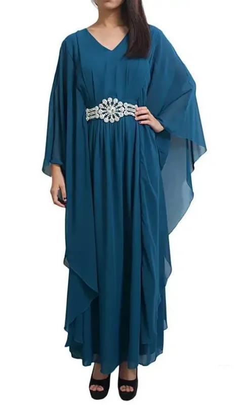 Picture of Radhe Designer Gold Georgette Kaftan Dress for Women - F9808