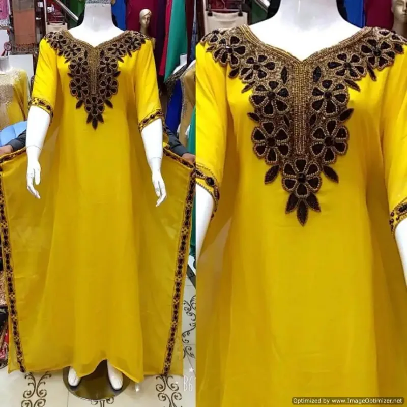 Picture of Radhe Designer Yellow Georgette Kaftan Dress for Women - F3004