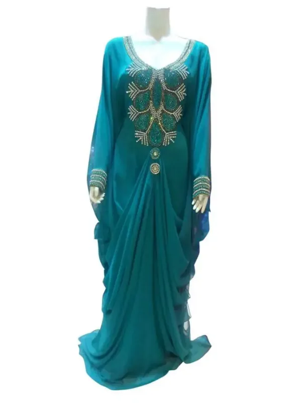 Picture of Modern Fit Blue Georgette Dubai Arabic Kaftan for Women