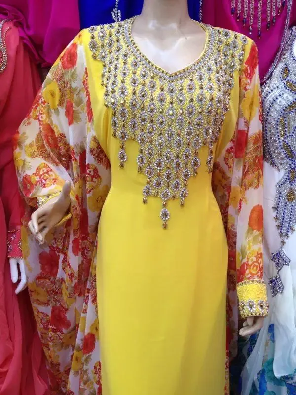 Picture of Radhe Designer Yellow Cotton Kaftan Dress for Women - F9594