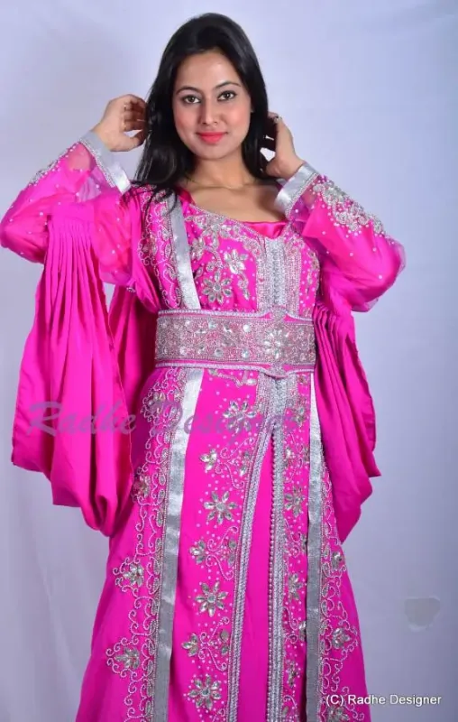 Picture of Comfortable Multicolor Georgette Dubai Arabic Kaftan for Women