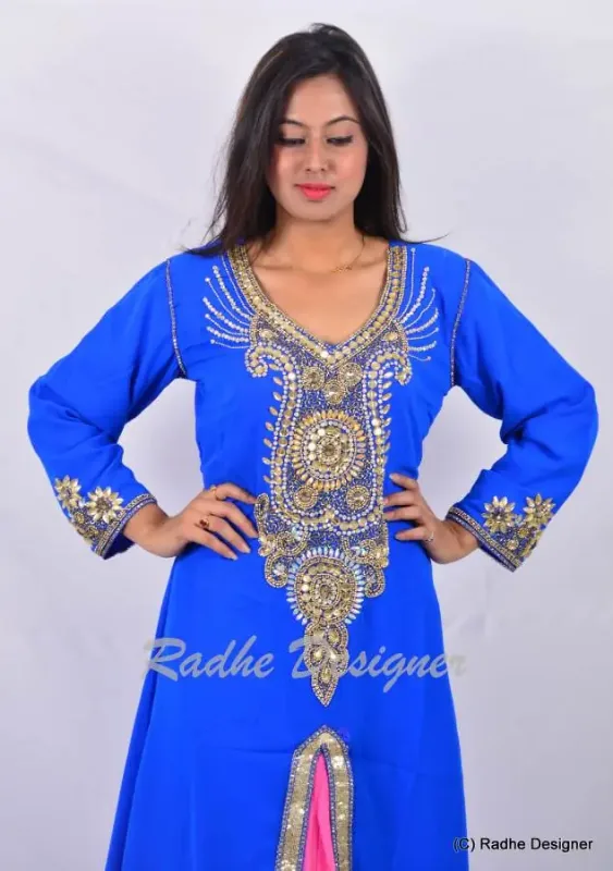 Picture of Radhe Designer White Georgette Kaftan Dress for Women - Y665