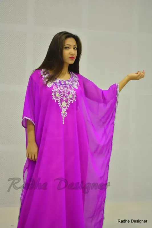 Picture of Radhe Designer White Georgette Kaftan Dress for Women - Y512