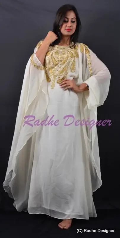 Picture of Radhe Designer White Georgette Kaftan Dress for Women - Y1215