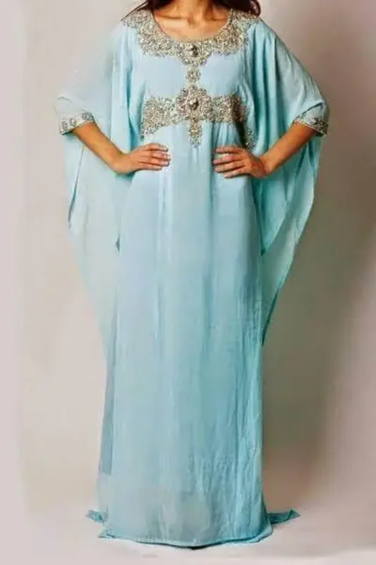 Picture of Flowy White Georgette Jalabiya Kaftan for Women