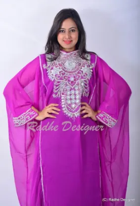 Picture of blue hand work dubai style kaftan farsha jalabiya dress